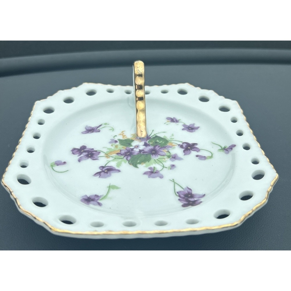 VINTAGE NORCREST SWEET VIOLET Lemon Plate Gold Handled (MODEL 5/482) Japan